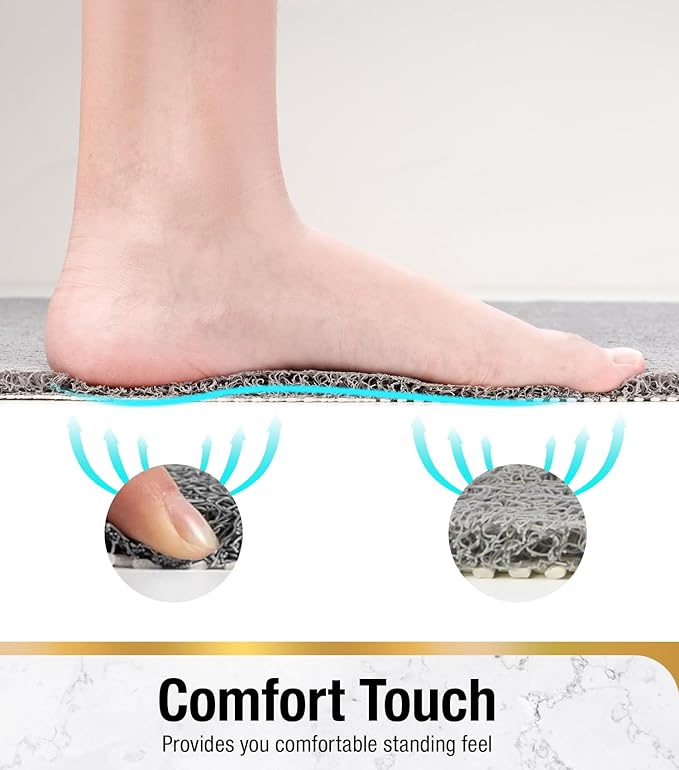 HITSLAM Shower Mat, 32 x 24 Inch Non Slip Bath Mat for Tub, Soft PVC Loofah Bathtub Mats with Drain Holes, Quick Drying Bathroom Stall Floor Mat, Bathroom Accessories Without Suction Cup, Grey