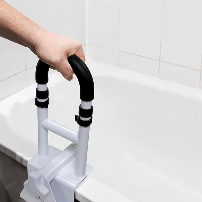 Vaunn Medical Adjustable Height Bathtub Safety Rail, Extra-Height 17"-20" Tall Extension ADA Compliant Shower Grab Bar Handle for Elderly and Disabled, Secure Locking Tub Clamp, 300 lbs