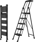 XinSunho 5 Step Ladder, Foldable Handrail & Tool Tray Stool Ladders with Anti-Slip Wide Pedal, 660 lbs Sturdy Steel Ladder for Home Kitchen and Outdoor