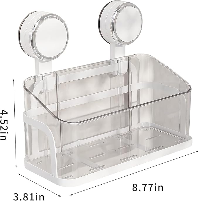 Shower Caddy Suction Cup, Removable Bathroom Organizer Shelf for Shower Storage, No Drilling Clear Square Shower Shelves, Large Capacity & Reusable, 1 pack