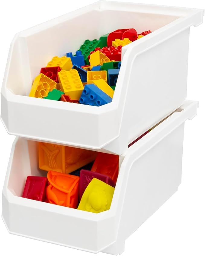 ReadySpace Large Plastic Containers for Organizing and Storage Bins for Closet, Kitchen, Office, Pantry, 375 x 203 x 178 Mm, White, 6 Count
