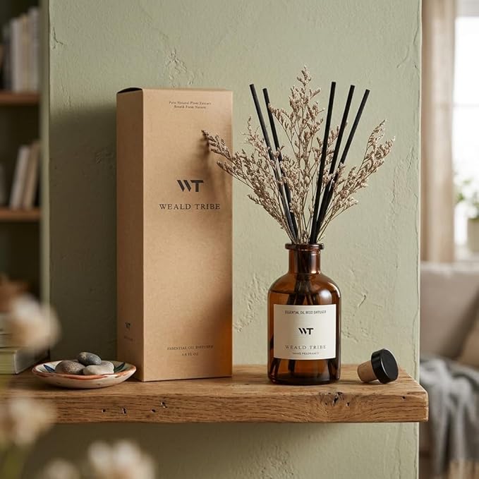 WEALD TRIBE Flower Reed Diffuser Set Vanilla Cinnamon Scent for Bathroom Air Fresheners | 4.0 fl oz Essential Oils with Sticks Home Fragrance Defusers | House Bedroom Office Shelf Decor & Gift