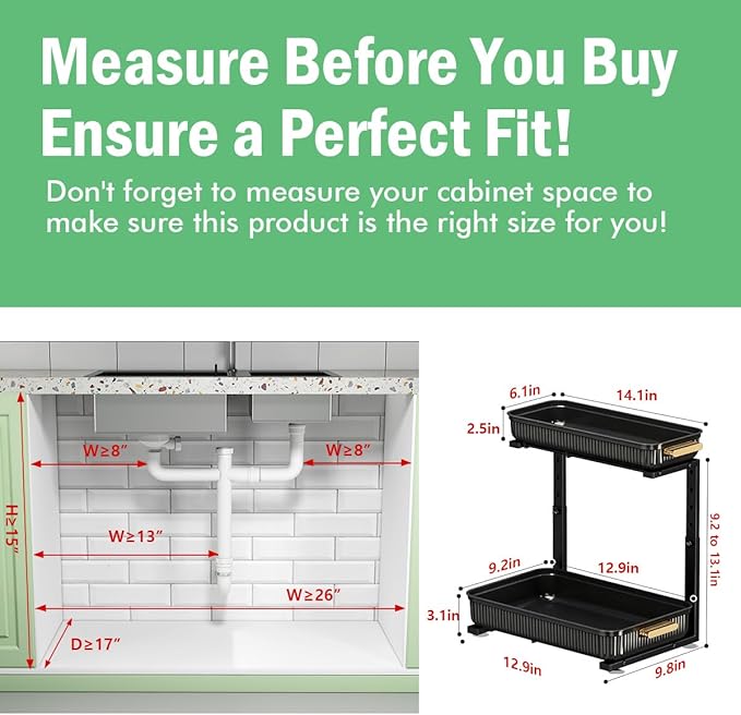 ARSTPEOE Under Sink Organizer - 2 Packs Multi-Purpose Pull-Out Storage Organizers, Slide out Pull out Cabinet Organizer Shelf, Storage for Kitchen Bathroom
