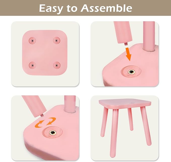 BEE&OAK 11 Inch Wooden Step Stools for Adults, Solid Rubber Wood Non-Slip Step Foot Stool, Heavy Duty 300 lbs One Step Stool for Bedroom, Bathroom, Kitchen,Outdoor (Pink)