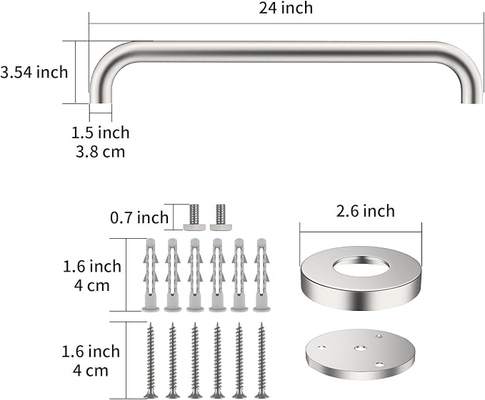 2 Pack 24 Inch Satin Brush Nickel Shower Grab Bar - 1.5" Diameter,ZUEXT Stainless Steel Bathroom Grab Bar, Bath Balance Bar,Safety Hand Rail Support, Handicap Injury Elderly Senior Assist Bath Handle