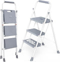 Sweetcrispy Folding 3 Step Ladder Stool - Lightweight, 800lbs Sturdy, with Anti-Slip Feet - Perfect for Home, Kitchen, and Office Use, Easy Storage and Portable Design, Grey