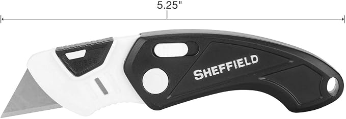 Sheffield 1282 Gadget Folding Lock Back Utility Knife, Compact Box Cutter with Lock Back Release and Quick-Change Mechanism, Heavy Duty Cardboard Cutter