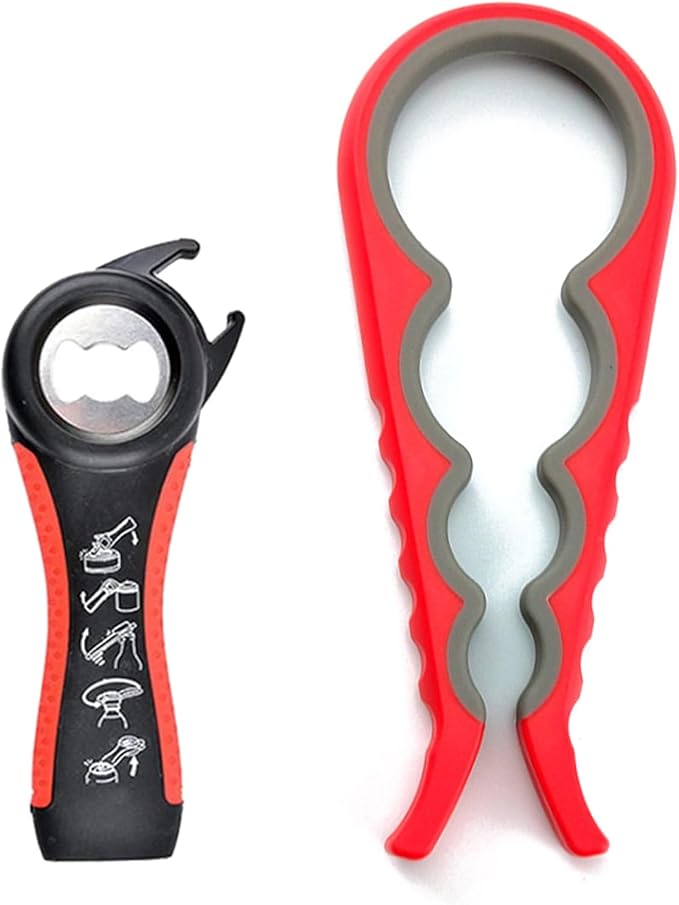 Jar Opener for Seniors with Arthritis,Jar Opener for Weak Hands,5-in-1 Bottle Opener,4-in-1 Can Opener… (Red)