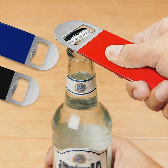 KTOJOY 3 Pack Bottle Openers,Beer Bottle Openers, Speed Openers, Stainless Steel Flat Bottle Opener with Exquisite Packaging, for Kitchen, Bar or Restaurant 7 inches Red, Black, Blue