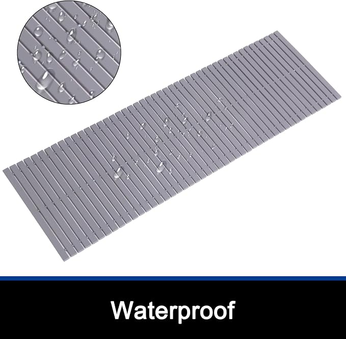 Bath Mat Bathroom Runner Long Large Rugs Floor Wood Shower Bathtub Waterproof Non Slip Accessories 16x48 Inch Easy to Clean, Striped Grey, 1 pc