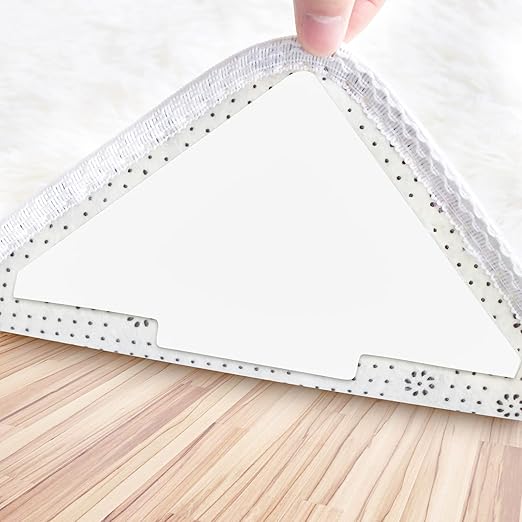 Rug Tape, 10 Pcs Double Sided Non Slip Reusable Rug Stopper, Washable Rug Pad Grippers for Hardwood Floors, Tile Floors, Carpets, Floor Mats, Wall (White)