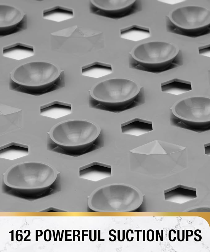 HITSLAM Shower Mat Anti Slip, Square Bath Mat for Tub Non Slip with Suction Cups and Drain Holes, 21x21 Inch Bathroom Shower Stall Floor Mat, Machine Washable, Soft on Feet, Grey