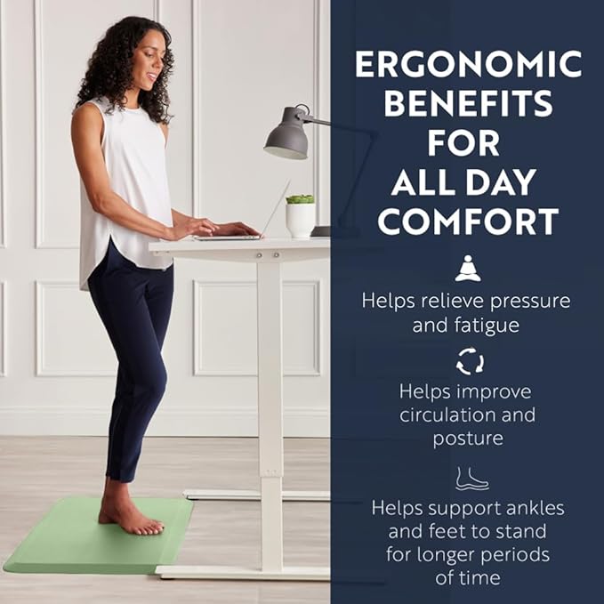 KANGAROO Anti Fatigue Mats for Kitchen Floor, 58x20, Reduce Foot, Knee, Back Pressure, 3/4 Inch Thick Cushioned Ergonomic Mat, Waterproof Comfort Rug for Under Sinks, Standing Desk, Stores, Sage Green