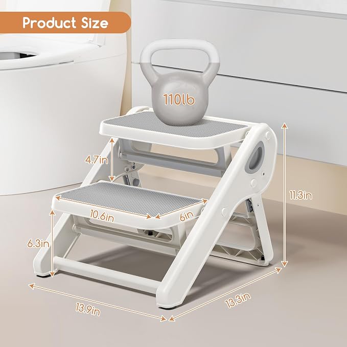 MoreFeel Foldable Toddler Step Stool for Bathroom Sink - 2-Step Kids Stool for Potty Training, Kitchen Counter & Bedroom, Sturdy Non-Slip Child Safety Stool Helper