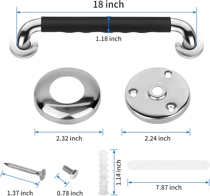 2 Pack 18 Inch Grab Bars for Bathtubs and Showers, Anti Slip Handicap Grab Bars for Shower, Safety Bath & Toilet Rail for Elderly Senior, Shower Handle Disability Assist Bathroom Handrail