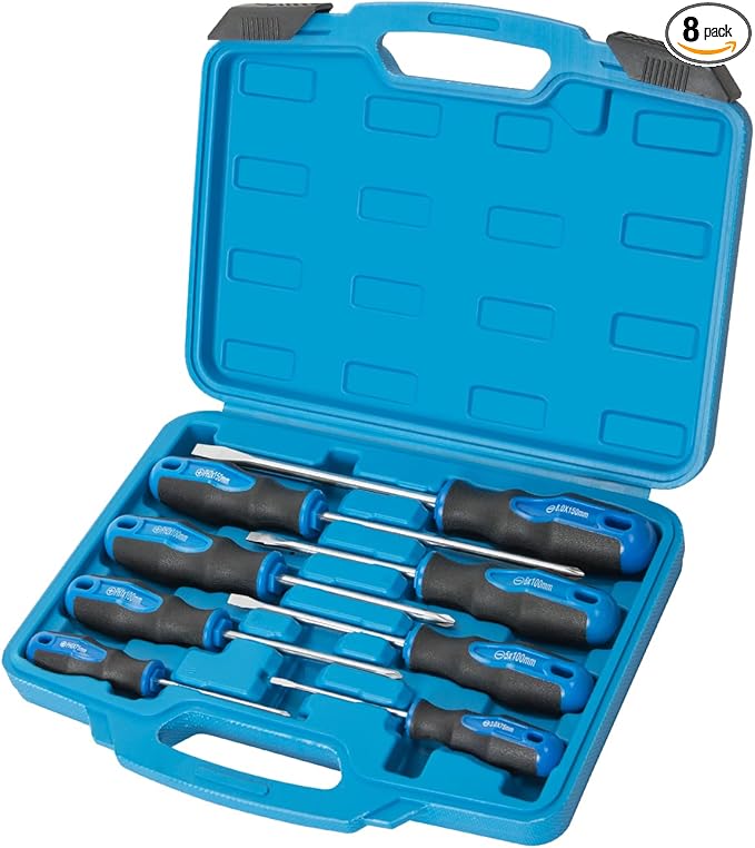 ROTATION 8-Piece Magnetic Screwdrivers Set with Nichrome tip, 4 Phillips and 4 Slotted Tips, Professional Cushion Grip Screwdriver Set with High Torque (8pc Silver Tip Gloss)