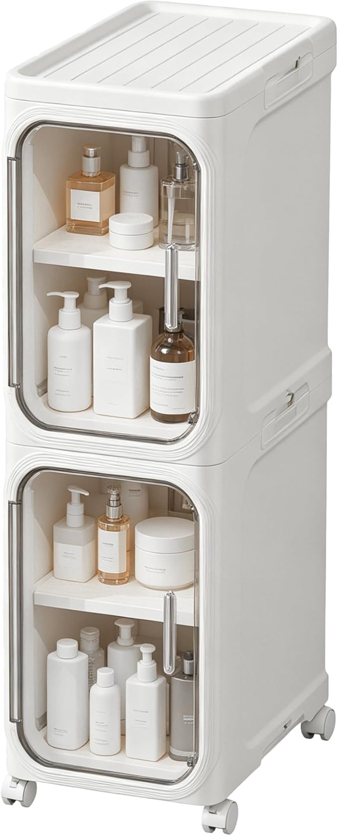 LXLXXL Narrow Storage Cabinet Slim Bathroom Storage Cabinet with Movable Wheels Tall Bathroom Organizer Skinny Cabinet for Small Spaces，2-Tier White
