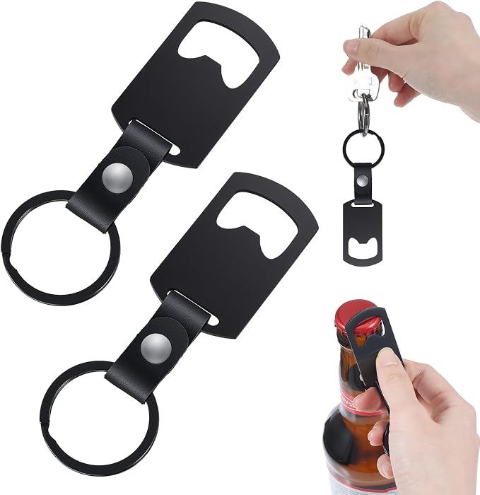 2 Pcs Key Chain Bottle Opener Stainless Steel Flat Bottle Opener Keychain Small Beer Openers Bar Keys for Bartender Black Metal Portable Key Chain Bottles Openers for Bar Restaurant