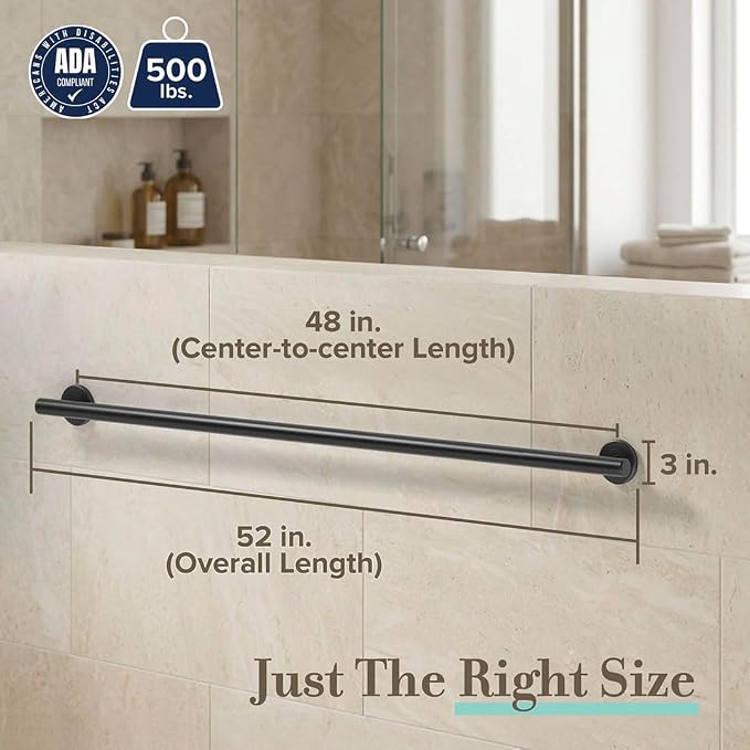 Gatco 896MX Latitude II Grab Bar, 48 Inch, Matte Black/ADA Compliant Wall Mount Stainless Steel 48" Safety Grab Bar for Bathroom