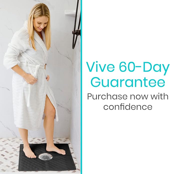 Vive Shower Mat - 22" by 22" Square Non Slip Large Bath Mat for Bathtub - Patented Design - Suction Cup Traction Skid Pad for Stalls Floors Tub - Textured Rubber with Drain Hole