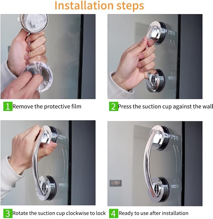 Glass Door and Window Handle, Suction Cup Bathroom Sliding Doors Handles, Non-Porous Handles Shower Grab Bars, Cabinets and Wardrobes Non-Marking Handle (Sliver)