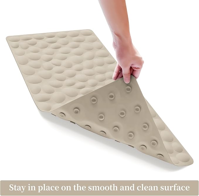 OTHWAY Bathtub Mat Non Slip, Rubber Bath Mat for Kids for Baby, 16x40 inch Large Bath Mats for Bathroom Tub with Strong Suction Cups (Brown)
