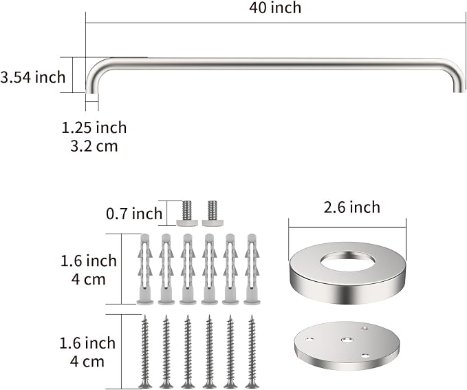2 Pack 40 Inch Shower Grab Bars Satin Brushed Nickel, ZUEXT SUS304 Stainless Steel Bathroom Shower Balance Bar, Safety Hand Rail Support,Handicap Elderly Senior Assist Bath Grab Handle(1.25" Diameter)