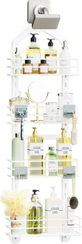 Orimade 4 Tier Adjustable Anti-slip Shower Caddy Over Shower Head, Rustproof Bathroom Hanging Organizer With 4 Hooks for Razor, No Drilling Shower Shelves Storage Rack, White