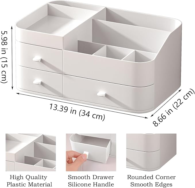 Makeup Organizer with Drawers, Bathroom Counter Organizer, Plastic Cosmetic Display Case, Large Skincare Storage for Vanity Countertop, Ideal for Bedroom Dresser top and Desktop