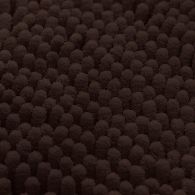HOMEIDEAS 3 Pieces Bathroom Rugs, Ultra Soft Non Slip Absorbent Chenille Toilet Bath Mat Set (Brown)