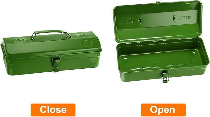HARFINGTON Tool Box 14.2" Portable Steel Tool Box Hip Roof Style with Metal Latch Closure Tool Chest for Household Workshop Car, Green