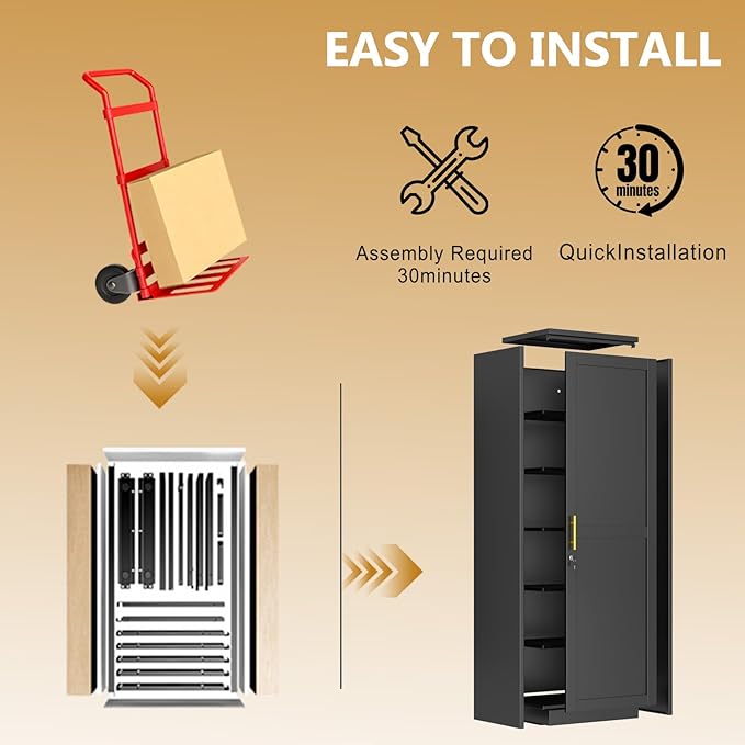 Tall Narrow Slim Metal Storage Cabinet with Lock and 5 Adjustable Shelves,Steel File Cabinets,Kitchen Pantry Cabinet Locker Organizer - 67" Storage Cabinets for Bathroom,Bedroom,Office,Black