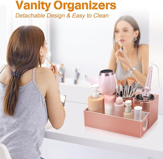 GFWARE Hair Tool Organizer - Bathroom Vanity Organizers and Storage, Hair Styling Accessories Hot Tools Organizer Hair Dryer, Blow Dryer, Curling Iron, Flat Iron, Hair Straightener, Pink