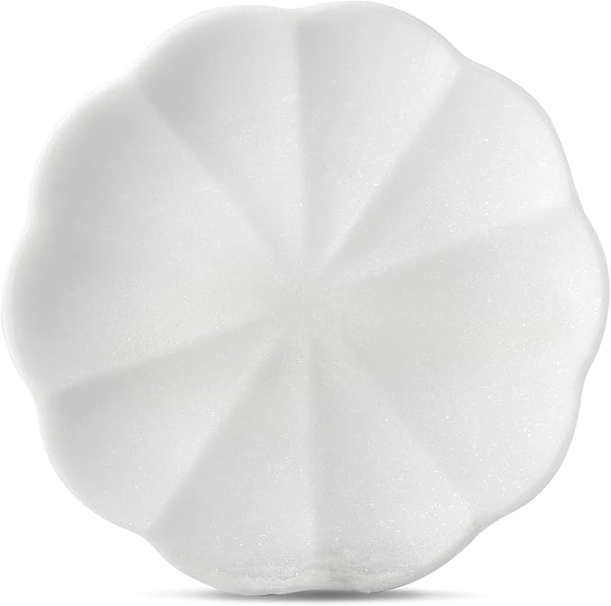 Koville Marble Tray, 8" Round Scalloped Marble Vanity Tray for Jewelry Trinket Perfume, Natural Stone Tray for Bathroom Kitchen Dresser Countertop, Decorative Catchall Tray Home Decor(White)