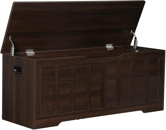VANKILEY 47.2" Storage Chest Extra Large, Storage Trunk with 2 Safety Hinges, Wooden Storage Bench, Shoe Bench, 47.2x15.7x19.1 Inch, Easy Assembly, for Bedroom, Living Room, Entryway, Espresso