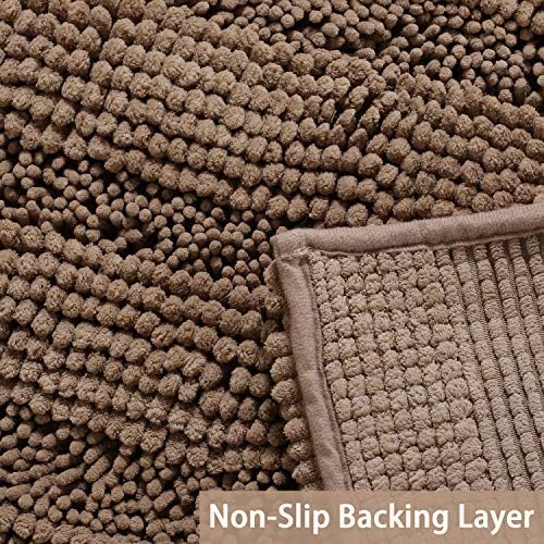 Turquoize Luxurious Shaggy Chenille Kitchen/Bath Mat Non-Slip Mat Taupe Brown Chenille Rug Striped Mat Water Absorbent Bath Rug Runner for Floor, Taupe Brown, Size 59 x 20 Inches