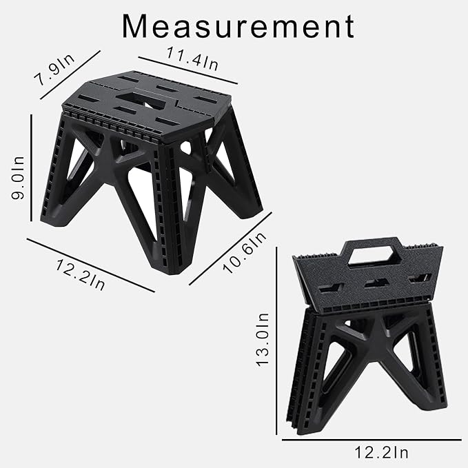 Folding Step Stool Holds 440 lbs - 9" Sturdy Foldable Step Stool with Non-Slip Base, Space Saving for Kitchen, Bathroom, Camping (Black)