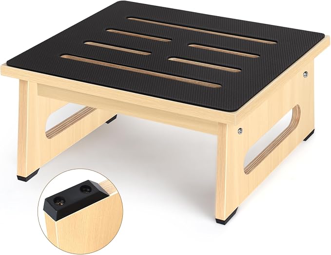 Step Stool, Bed Steps for High Beds for Adults with Non-Slip Rubber Stepping Surface and Handles, 450 LBS Capacity for Bedroom Kitchen Bathroom, or Bedside, Senior Support(Natural)