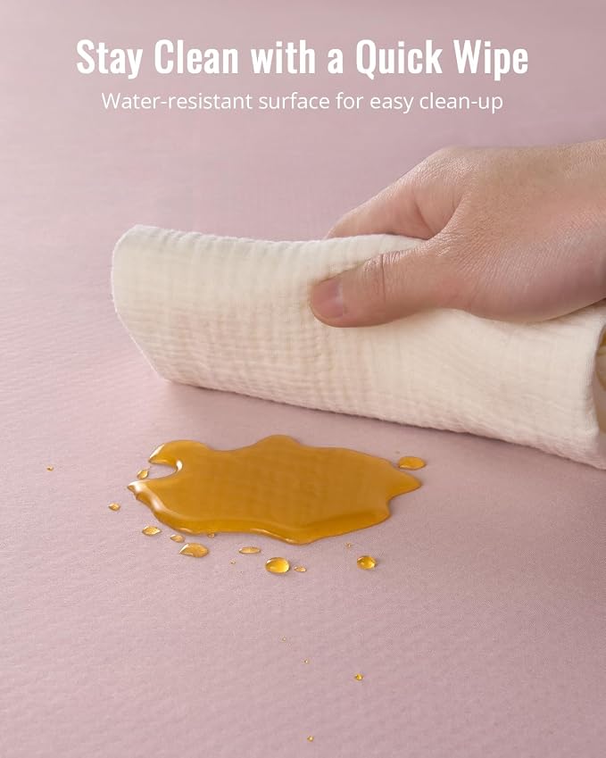 Blissful Diary Baby Splat Mat for Under High Chair, 50.4 x 50.4 Inch Wipeable Splash Mat, Waterproof and Washable, Anti-Slip Floor Protector, Blush Pink