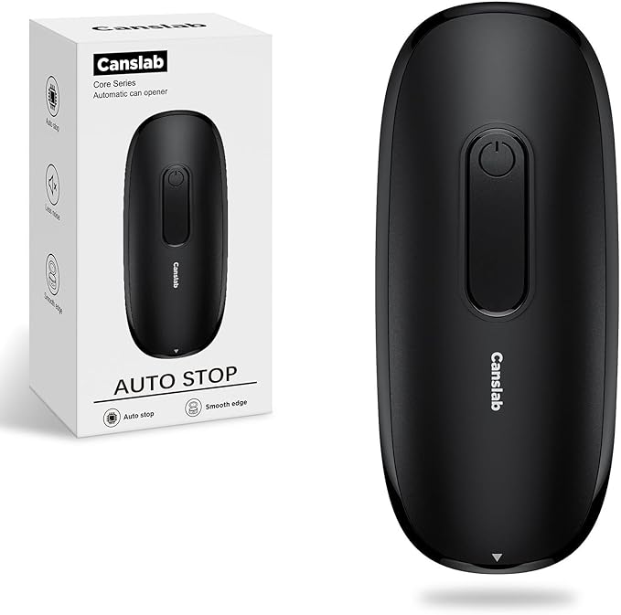 Canslab CORE Electric Can Opener_Single Touch Automatic Can Opener for Seniors with Arthritis, Auto Shut-off, Cordless Battery Powered, Side Cut, Smooth Edge, Handsfree, for Small or Large Cans, Black