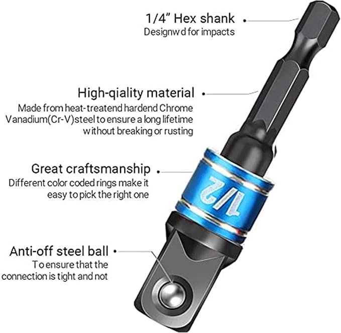 CIGOTU Impact Grade Socket Adapter Set - 3 Pcs Extension Drill Bit Socket Wrench Adapter for Impact Driver 1/4 3/8 1/2" Drive, 105 Degree Right Angle Drill Attachment for Household Workplace Industry