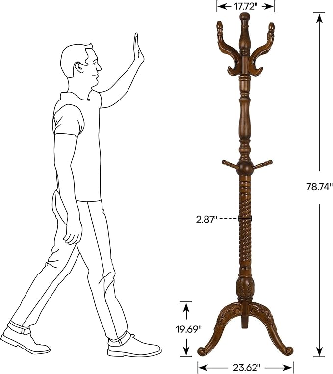 Bekrvio Coat Rack Freestanding Coat Tree Stand with 8 Hooks, 79" Heavy Duty Premium Ash Wood Coat Hanger Stand, Floor Standing Clothes Coat Rack Stand for Entryway Corner, Hallway,Bedroom Load 160lbs