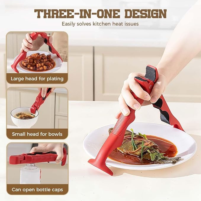 3-in-1 Hot Plate Gripper, 2025 NEW Multi-Angle Anti-Scald Bowl Holder Clip & Hot Plate Grabber Tool with Lock for Hot Bowl Cozy Holder, Hot Plate Gripper Tongs (White 2PCS)