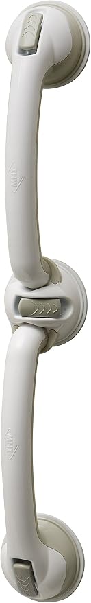 Safe-er-Grip Changing Lifestyles Swivel Suction Grab Bar, No-Tool No-Drill Bathroom Assist Handle for Shower & Bathtub, 180° Rotating Grip, 28 Inch, White/Gray