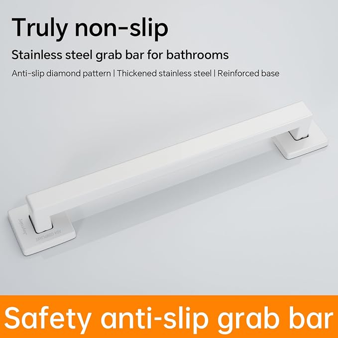 Joyrain ADA Square Grab Bar 16/24/32 Inch - 500lb Capacity Safety Rail for Elderly, Non-Slip Bathroom Handle (White, 12 inch)