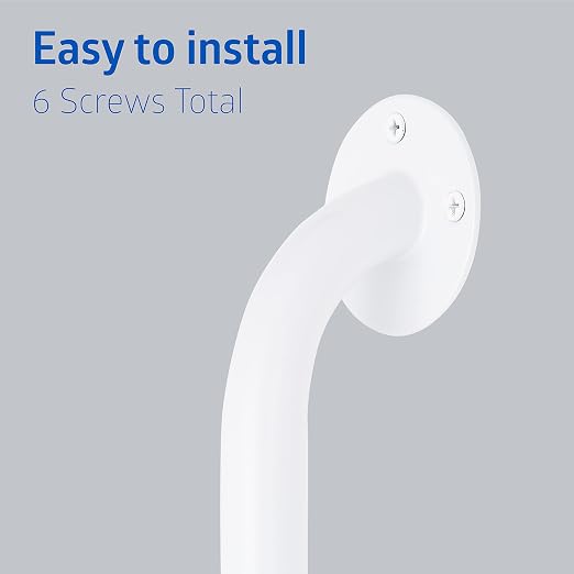 Medline White 18” Grab Bar for Shower & Bathtub, Independence Aid & Ease of Movement — for Elderly, Handicapped or Seniors, 300 lb. Capacity, 1 Bar (Pack of 2)