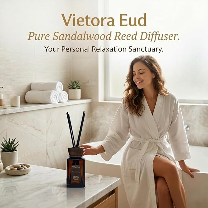 Natural Sandal Wood Reed Diffuser - 5.6 Fl Oz for Home& Office, Bathroom&Shelf Decor| Long Lasting Air Freshener|Gift for Women, Housewarming&Birthday