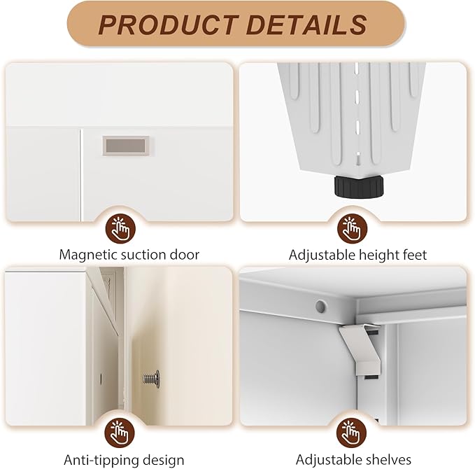 61" White Metal Garage Storage Cabinet with 2 Doors and 3 Adjustable Shelves,Kitchen Pantry Cabinet,File Cabinet,Steel Tool Cabinet for Home,Office,Garage,School,Warehouse