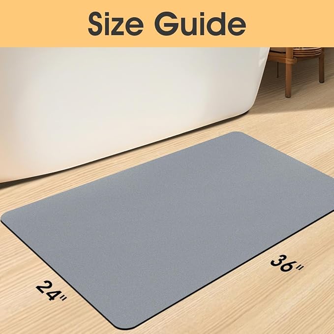 ACCUMTEK Non Slip Bath Mat, Thin Bathroom Rugs Fit Under Door, Quick Dry Bath Mats, Machine Washable Bath Rugs for Bathroom, Bathtub & Kitchen, Bathtub & Kitchen, Grey/Solid/36 x24