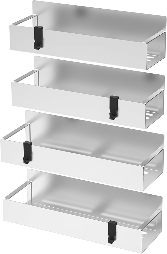 HuggieGems 4 Pack Magnetic Spice Storage Rack Organizer for Refrigerator and Oven, Silver Fridge Organizers and Storage